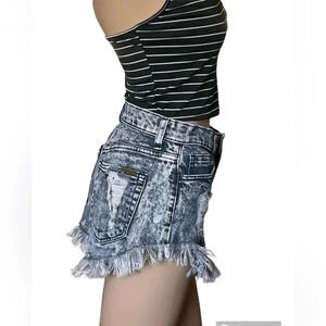 Sneak Peek Los Angeles High Rise Distressed Fray Hem Dark Acid Wash Shorts